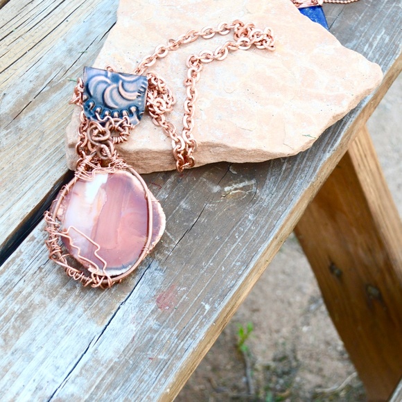 Gigantic Carnelian Pendant Solid Copper Necklace - Picture 7 of 8